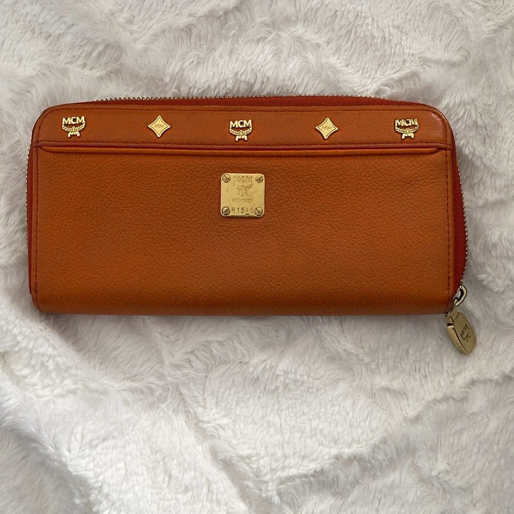 MCM Elegant Orange Women's Zip around Wallet with Charms & MCM zipper pulls